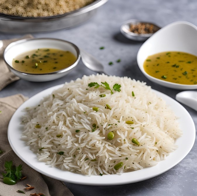 jeera rice served in a plate with green chutney