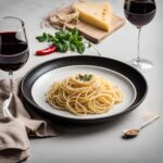 Cacio-e-Pepe with Spaghetti and a glass of wine