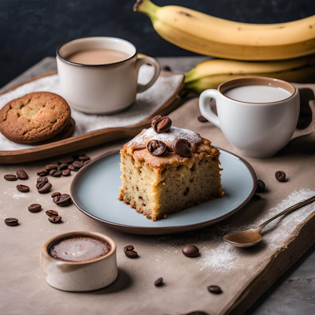 home made banana cake recipe served in a plate with coffee