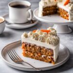 home made carrot cake recipe served in a plate with coffee