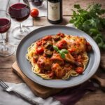 chicken cacciatore recipe served with pasta and red wine