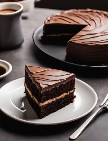 home made chocolate cake recipe served in plate with coffee