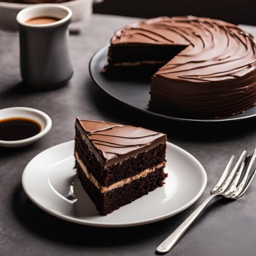 home made chocolate cake recipe served in plate with coffee