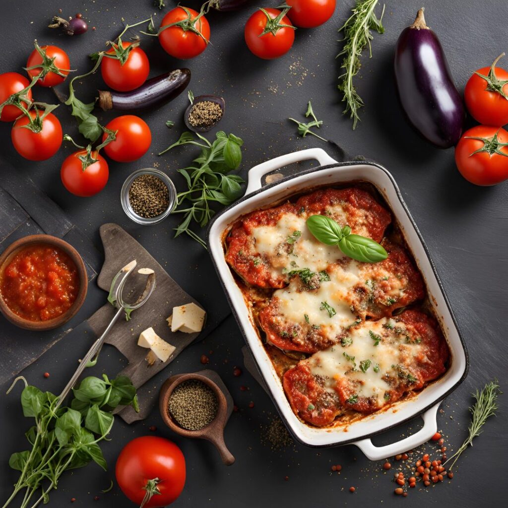 eggplant parmesan recipe in a oven cooking bowl.