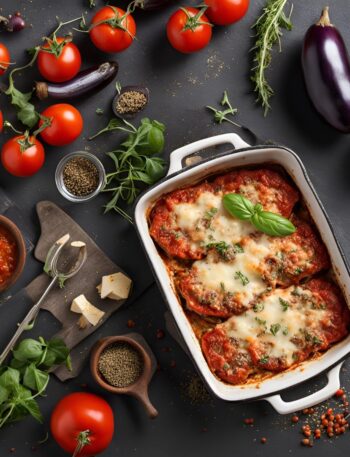 eggplant parmesan recipe in a oven cooking bowl.