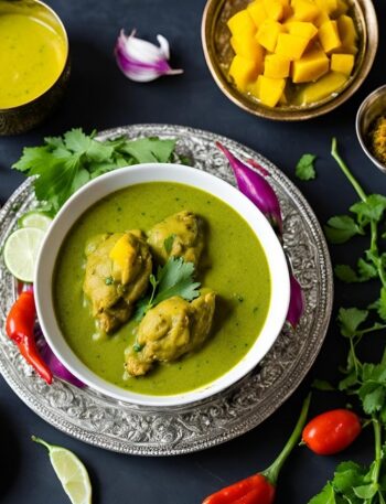 hariyali chicken served in bowl with mango cubes