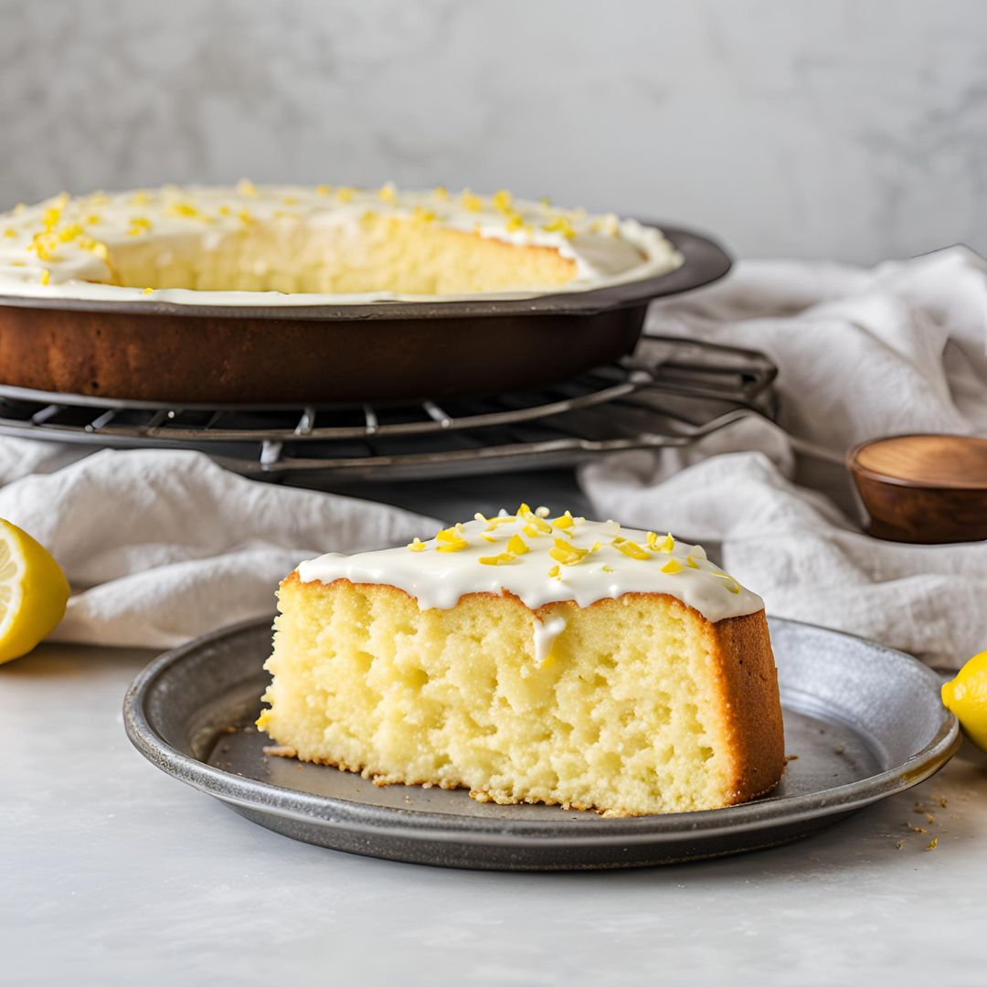 lemon cake recipe slice served in a plate