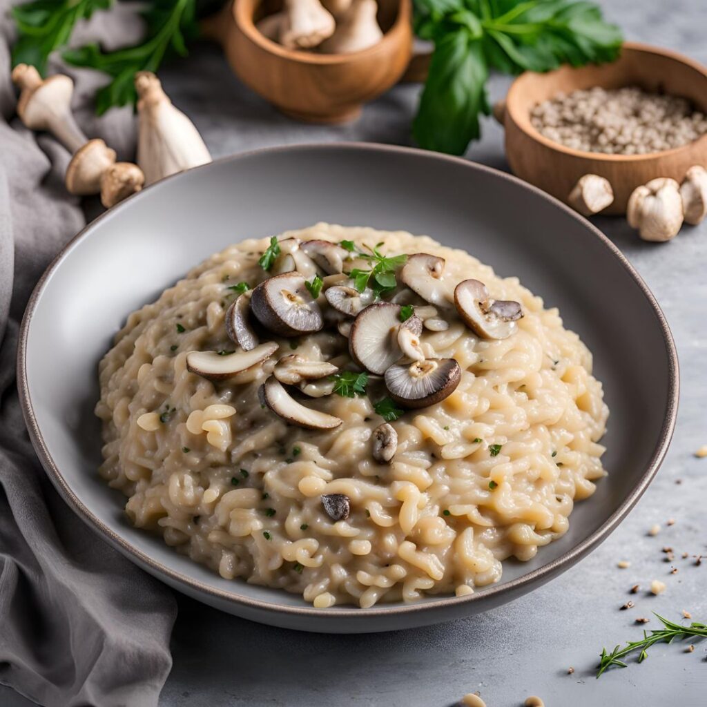 followed recipe of mushroom risotto served in a plate