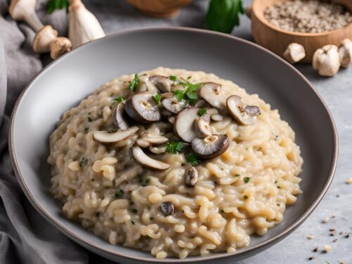 followed recipe of mushroom risotto served in a plate