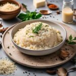 completed parmesan cheese risotto recipe served in a plate