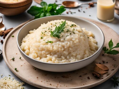 completed parmesan cheese risotto recipe served in a plate