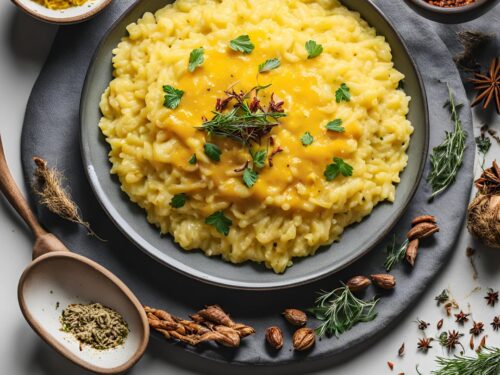 completed saffron risotto recipe served in a plate