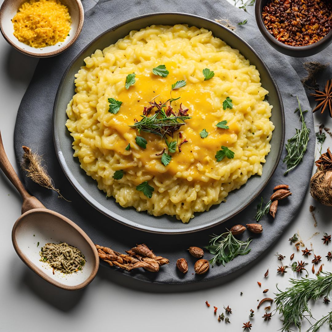 completed saffron risotto recipe served in a plate