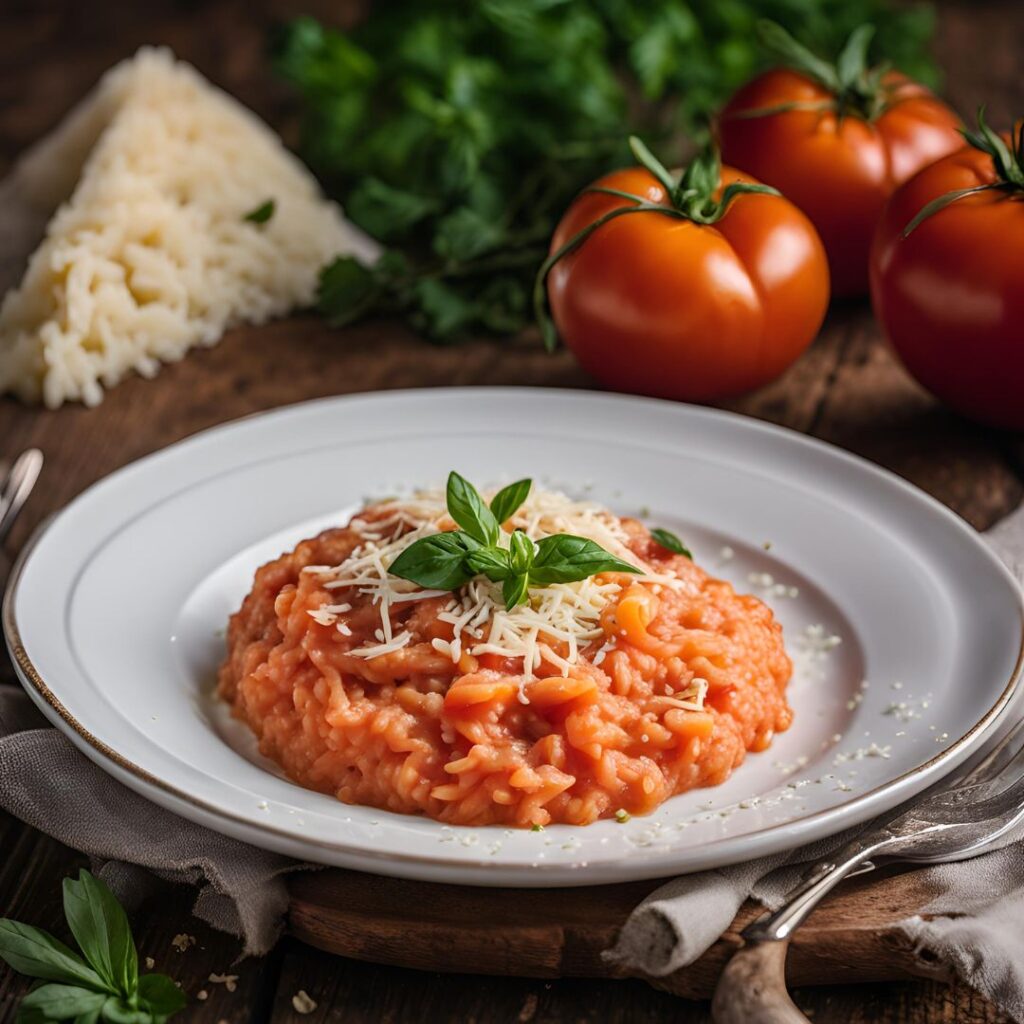 tomato risotto recipe served in a plate