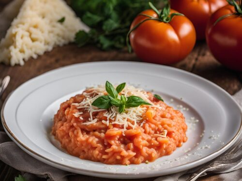 tomato risotto recipe served in a plate