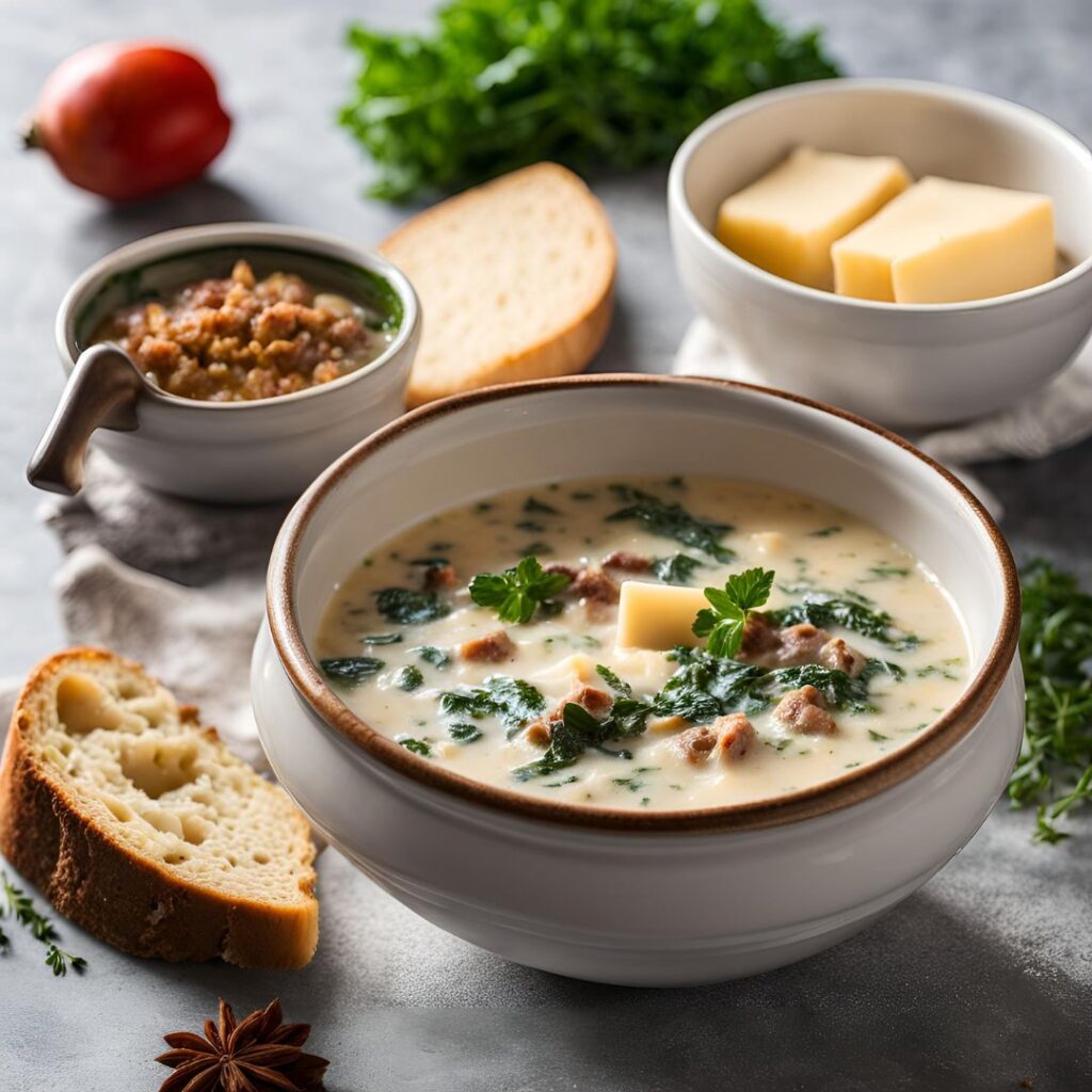 zuppa toscana soup recipe served in a bowl with bread