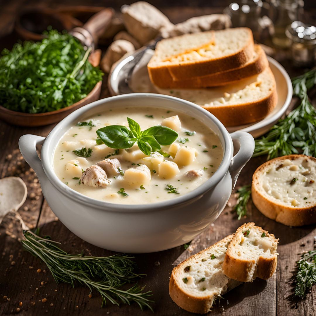 chicken gnocchi soup recipe served in a bowl with some bread