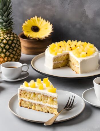 pineapple cake recipe served in a plate with a cup of coffee