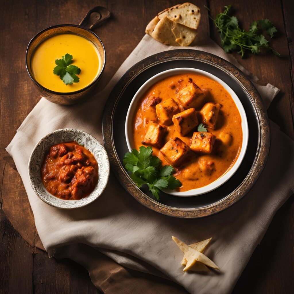 paneer tikka masala served in a bowl with naan