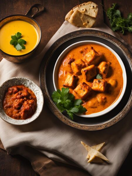 paneer tikka masala served in a bowl with naan
