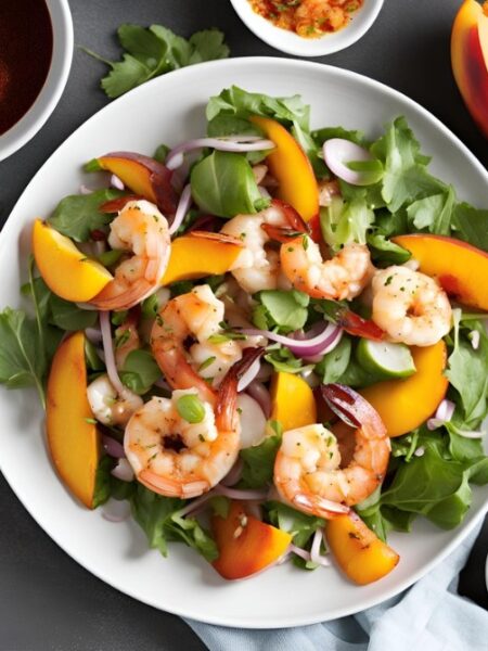 Discover the Perfect Balance of Heat and Sweetness: Spicy Shrimp Peach Salad